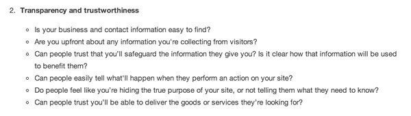 Google AdWords Guidelines on Trust &amp; Transparency