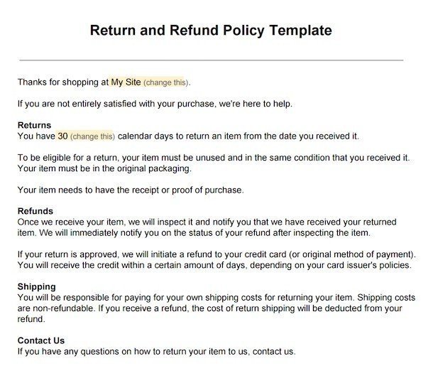 Example of Return and Refund Policy