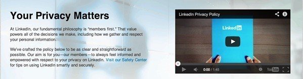 LinkedIn Your Privacy Matter: Above fold screenshot