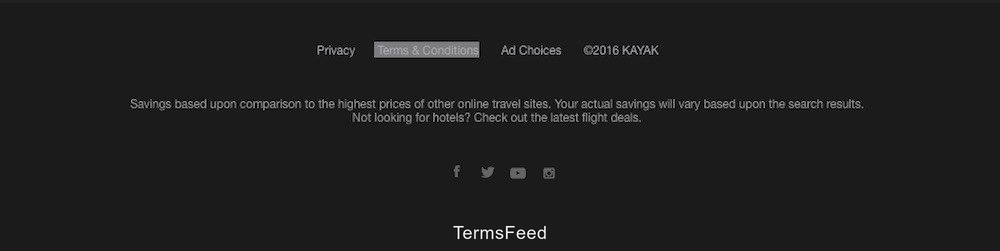 KAYAK footer: Link to Terms Conditions