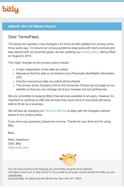 Bitly email: Privacy Policy is updated