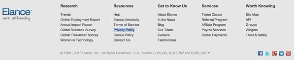 Elance footer: Highlight link to Privacy Policy