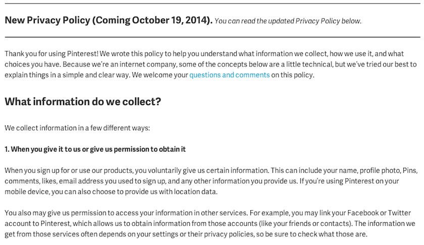 Pinterest New Privacy Policy
