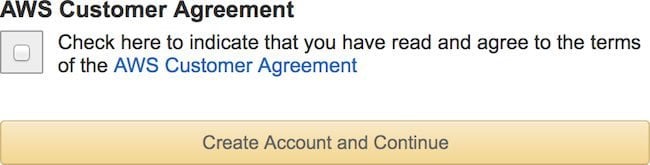 Amazon AWS I Agree To Customer Agreement Checkbox Unchecked