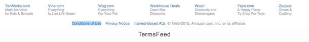 Amazon Footer - Conditions of Use Link Highlighted