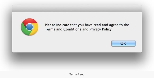 Dialog to indicate to have read and agree to terms