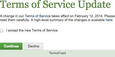 Elance Terms of Service Updated Notification To Users