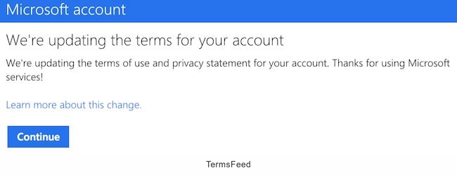 Microsoft Updates Terms Continue Notification