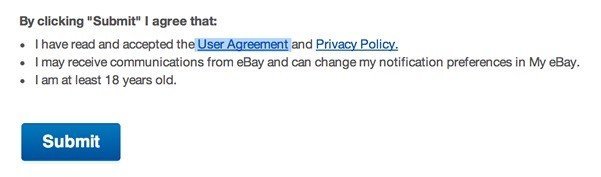 eBay Sign-up: Highlight User Agreement &amp; Privacy Policy
