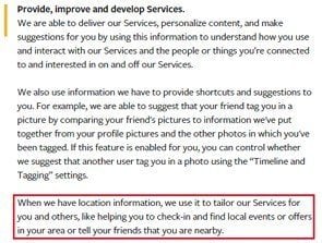 Facebook Location Data In Privacy Policy