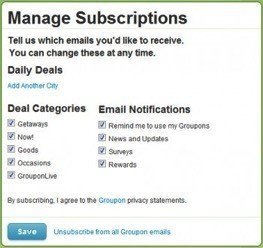 Unsubscribe mechanism by Groupon