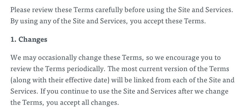 The Next Web Terms of Service Section