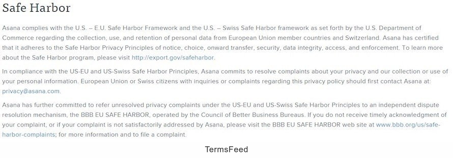 Safe Harbor In Asana Privacy Policy