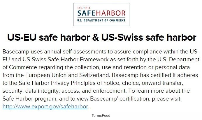 Safe Harbor in Basecamp Privacy Policy