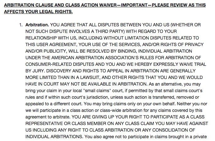 BuzzFeed Arbitration Clause in User Agreement