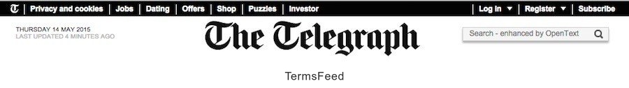 Privacy and Cookies Links in Header at Telegraph