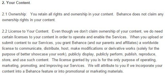 Behance Terms of Service: Your Content Clause