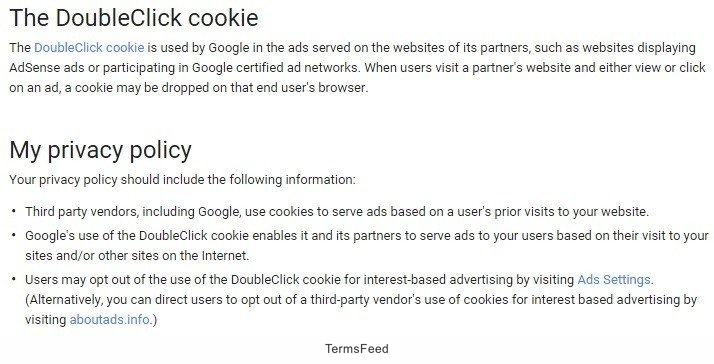 Google DoubleClick Cookie In Privacy Policy