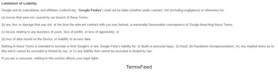 Google NZ Store Limitation of Liability Clause