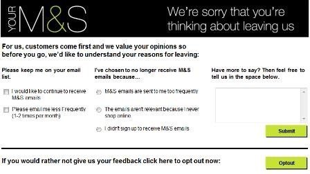 Mark and Spencer Opt-out from Emails