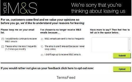 Mark and Spencer Opt-out from Emails