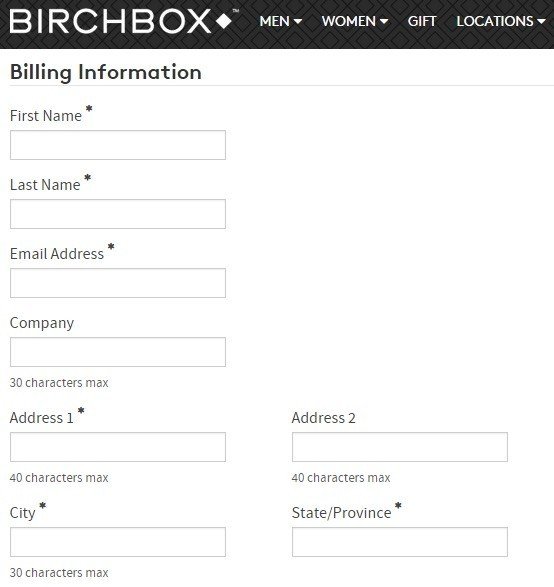 BirchBox Account Sign-up Page