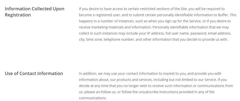 Buffer: Information Clause from Privacy Policy