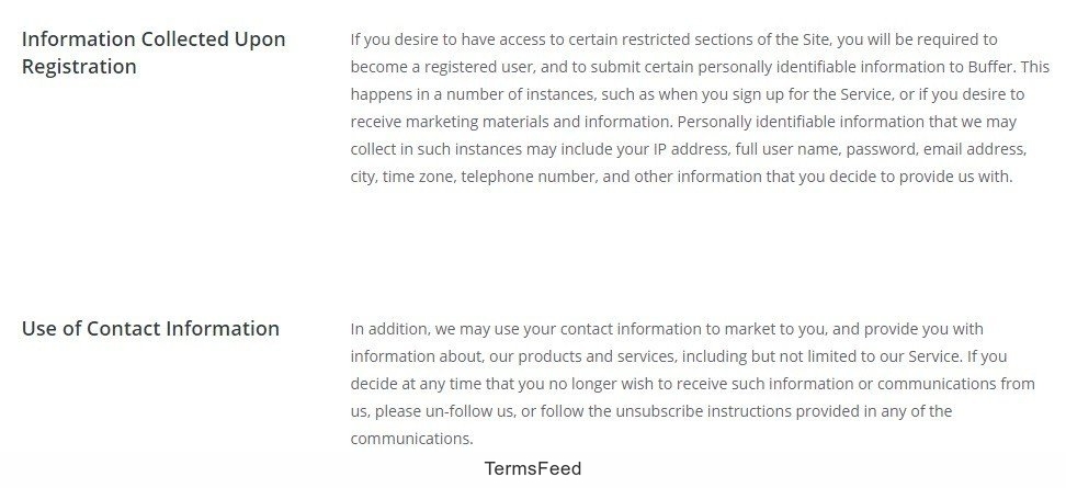 Buffer: Information Clause from Privacy Policy
