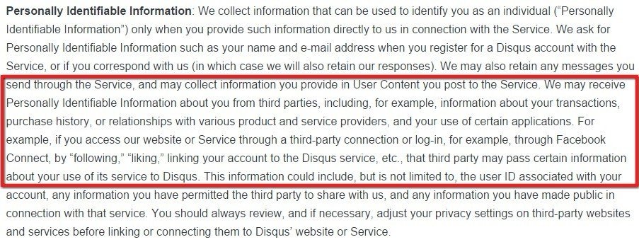 Disqus: Personally Identifiable Informatiom