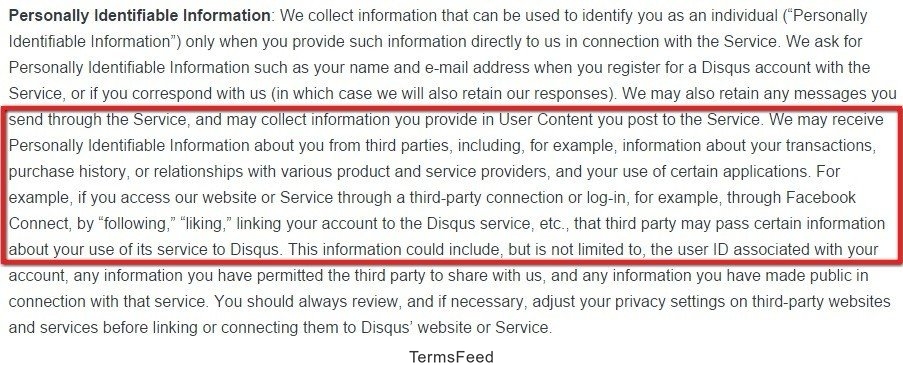 Disqus: Personally Identifiable Informatiom