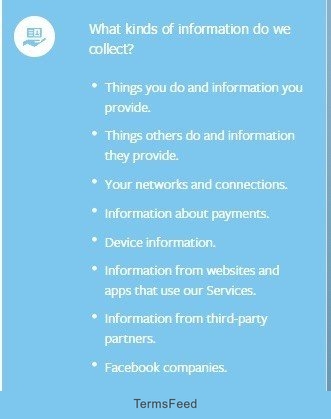 Screenshot from Facebook Data Policy FAQ