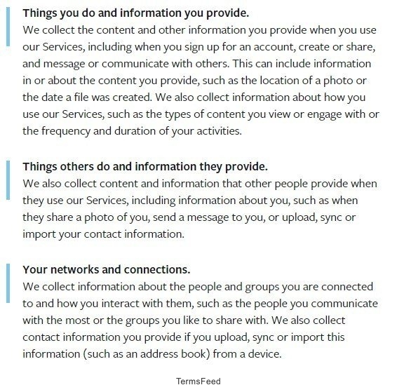 Clauses from Facebook Privacy Policy