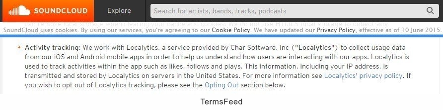 Screenshot of Cookies Policy Section from SoundCloud