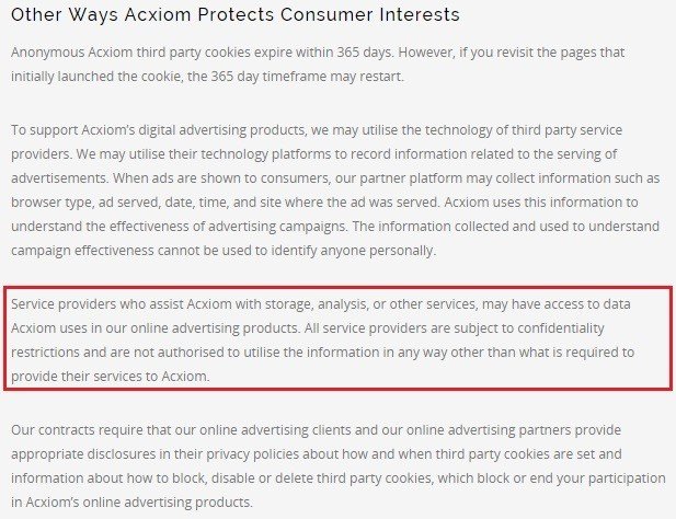 Cloud Storage Clause from Acxiom Privacy Policy