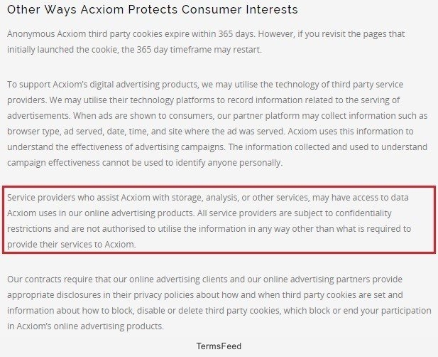 Cloud Storage Clause from Acxiom Privacy Policy