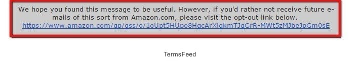 Opt-out Link in Amazon Email Campaign
