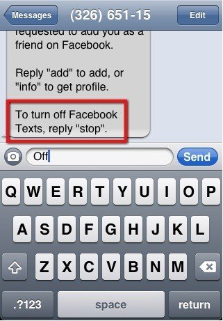 Facebook: Reply Stop to Text Message