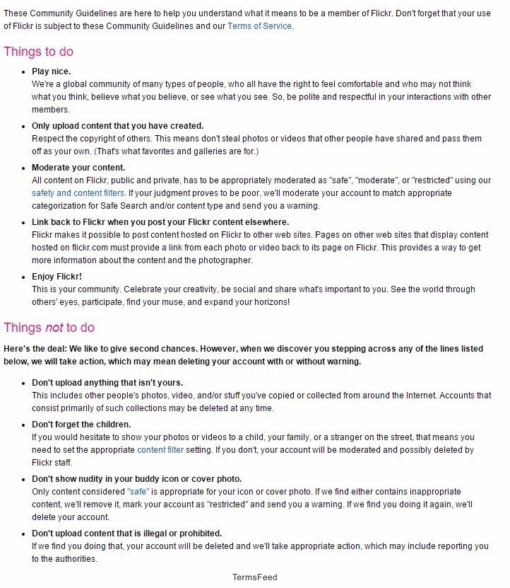 Flickr Community Guidelines: Things to do, not to do section