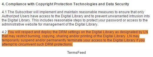 DRM Clause in LexisNexis Terms and Conditions
