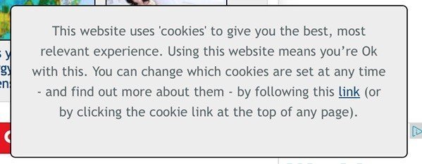 Mirror UK: Notification on website cookies
