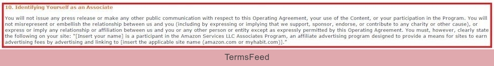 Section 10 of Amazon Associates Operating Agreement