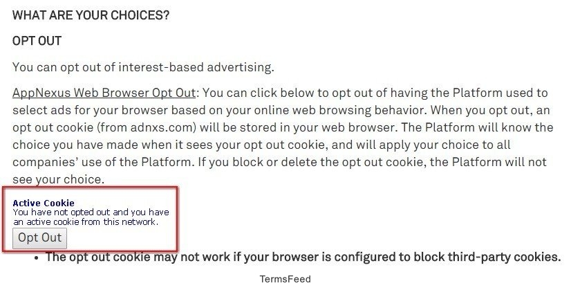 AppNexus Active Cookie Status: Opted-In