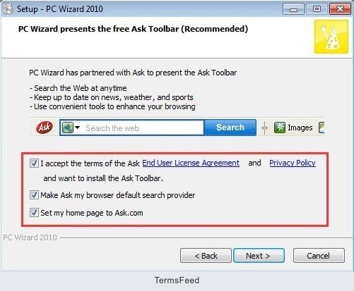 Ask Toolbar Wizard: I Accept The