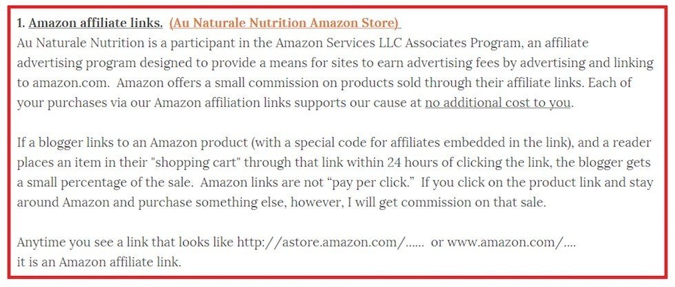 Au Naturale Nutrition: Disclosure of Amazon Affiliate Links