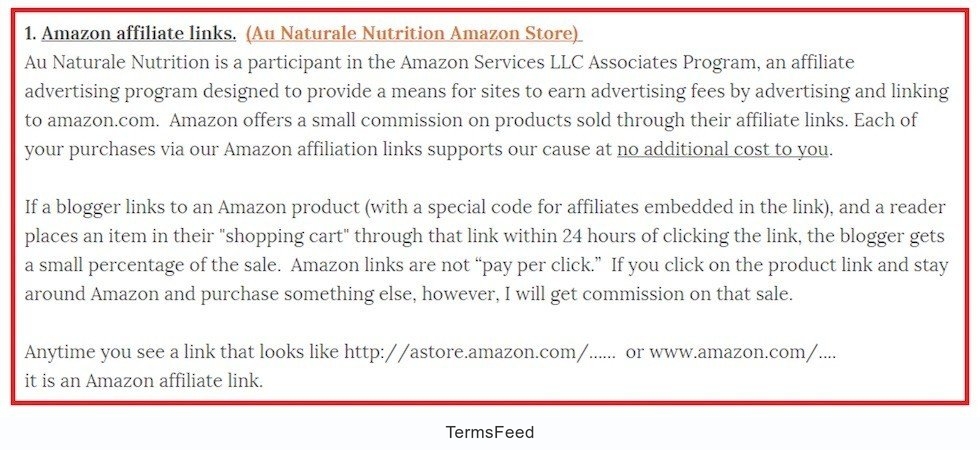 Au Naturale Nutrition: Disclosure of Amazon Affiliate Links