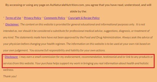 Screenshot of Au Naturale Nutrition website footer