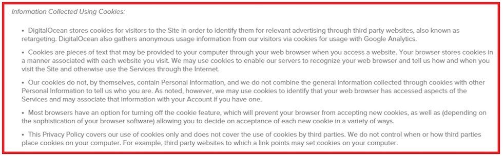 Digital Ocean: Information Collected Using Cookies clause