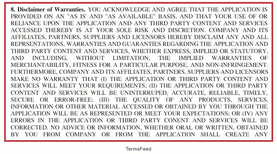 Example of Disclaimer of Warranties in EULAs