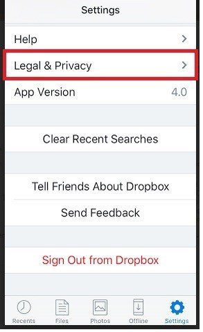 Highlight Legal &amp; Privacy Item in Dropbox iOS App