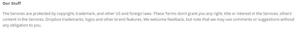 Our Stuff clause from Dropbox Terms of Service